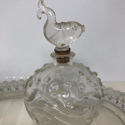 129:  Beautiful Vintage Bird and Fish Perfume Bottles With Tray