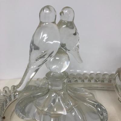 129:  Beautiful Vintage Bird and Fish Perfume Bottles With Tray