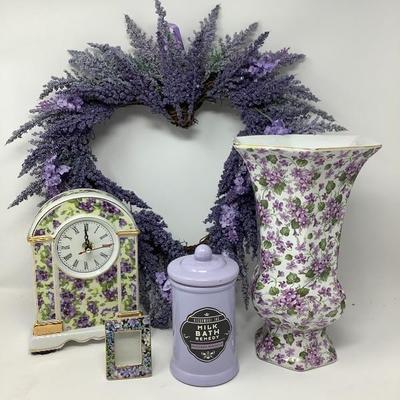 028:  Mantle Clock and Assortment of Pretty Floral Items