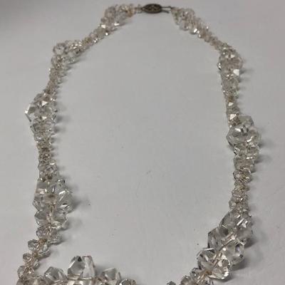 076:  Crystal Vintage Necklace, Faux Pearls Strands, Cluster Vintage Earrings