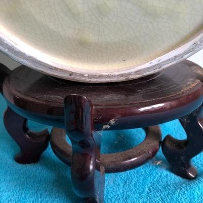 119: CloisonnÃ© Style Pot On Wood Stand With Silk Plant