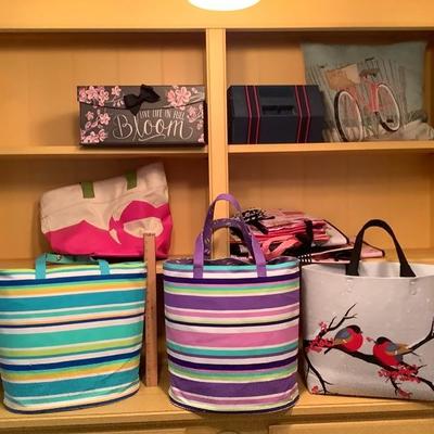 215:  Whimsical Cloth Bags, Vintage Storage Tote, Bike Pillow and Box 