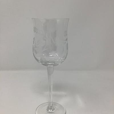 034:  Six Beautiful Etched Vintage Crystal Wine Glasses 