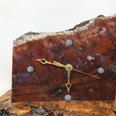 131:  Hand Crafted Wood and Petrified Wood Piece Mantle Clock