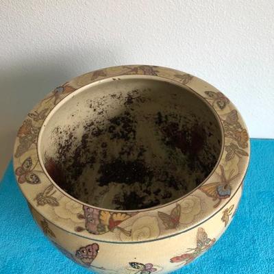 119: CloisonnÃ© Style Pot On Wood Stand With Silk Plant