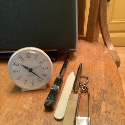 220:  Vintage Solid  Wood Office Chair, Brief Case and Other Office Items