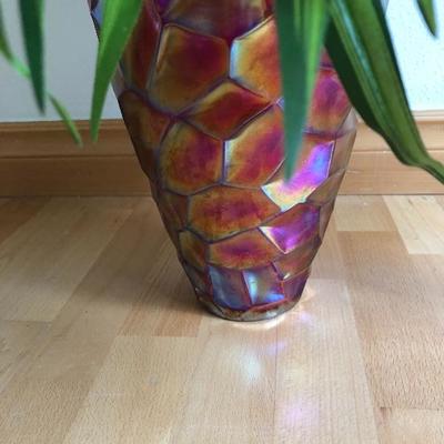 118:  Vivian Flasch Framed Print, Footstool and Potted Silk Floral Arrangement 