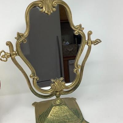 029:  Vanity Mirror,  Clar-est Vase, Glass Plate on Plate Stand