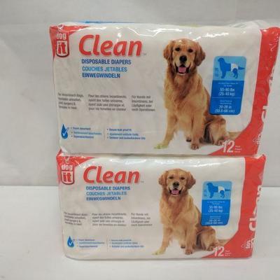 Dog It Disposable Diapers 2 pack 12 Ct - New