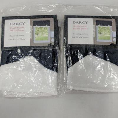 Darcy Double Layered Pick Up Valance Navy/White 2 Pack - New