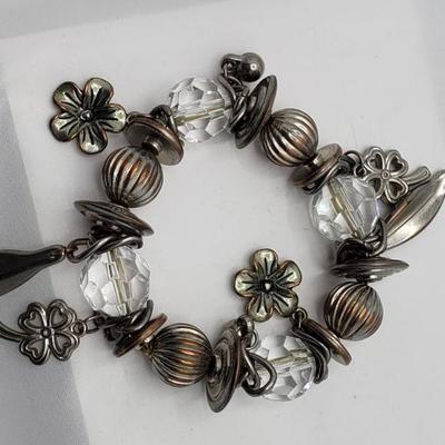 Silver and clear beaded charm bracelet