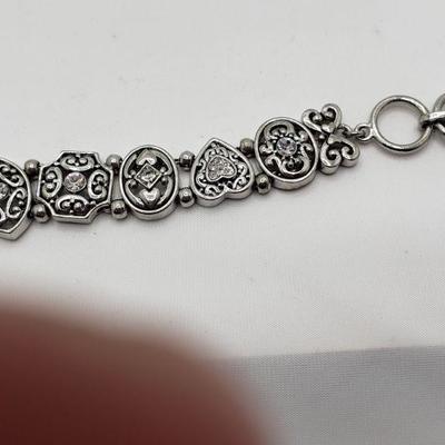 Silver and clear stone slide charm bracelet