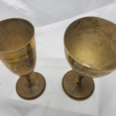 Set of two brass goblets