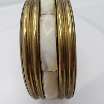 Brass and shell bangle bracelet