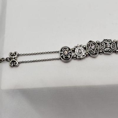Silver and clear stone slide charm bracelet