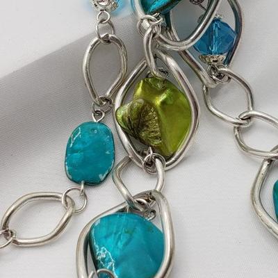 Blue and green  and silver necklace