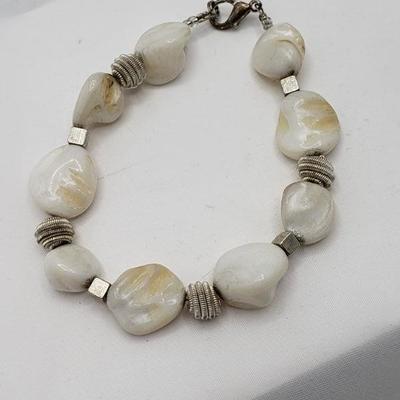 White stone and sterling bracelet