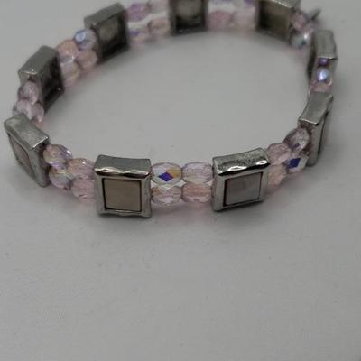 Pink and silver stretch bracelet