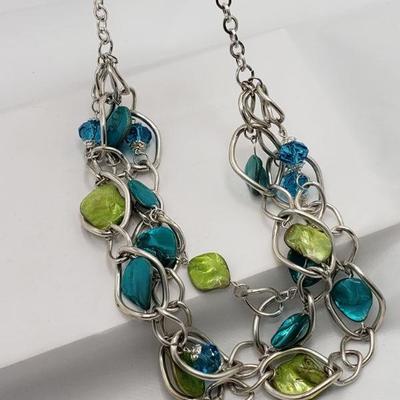 Blue and green  and silver necklace