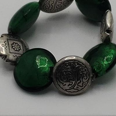 Green and sterling bracelet