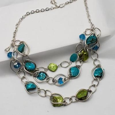 Blue and green  and silver necklace