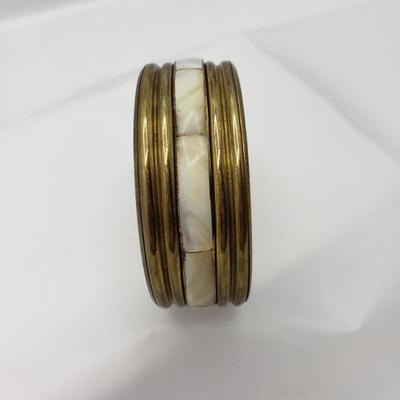Brass and shell bangle bracelet