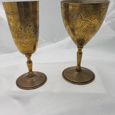 Set of two brass goblets