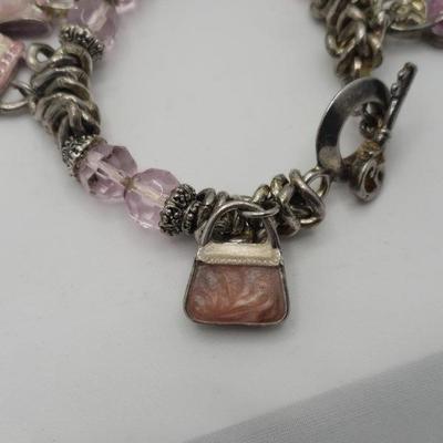 Pink and silver charm bracelet