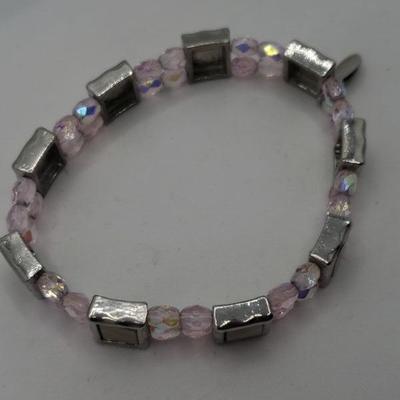 Pink and silver stretch bracelet