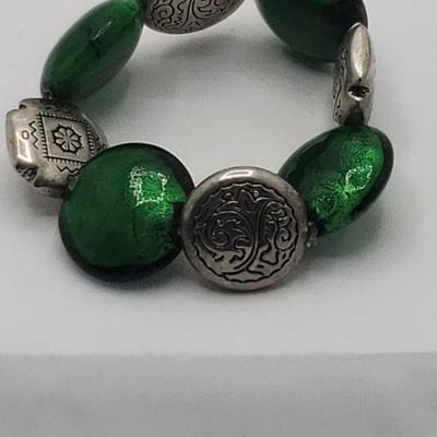 Green and sterling bracelet