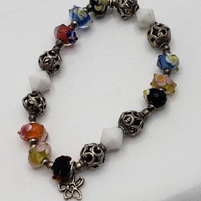 Sterling silver and glass beaded bracelet