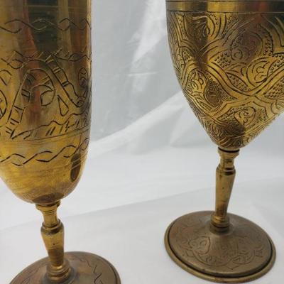Set of two brass goblets