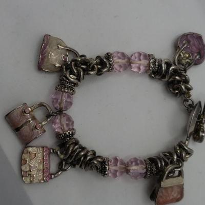 Pink and silver charm bracelet