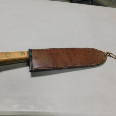 WWII Marine Corps Bolo Knife Machete with Leather Sheath 16