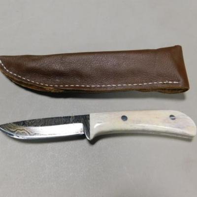 Custom Crafted Damascus Fixed Blade Knife with Polished  Bone Handle 8