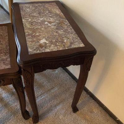 Mahogany Hand Carved Marble Top Nesting Tables