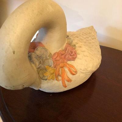 #22 Heavy Plaster Goose Statue with a Lovely Floral Collar