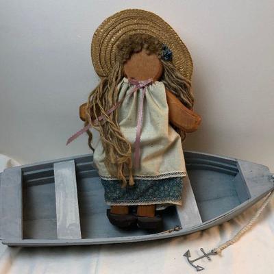 Lot #134 Row Boat and wood doll girl - home decor