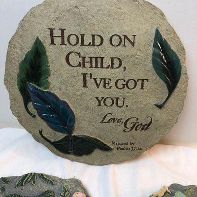 Lot #119 Garden or wall plaques with bible quotes 