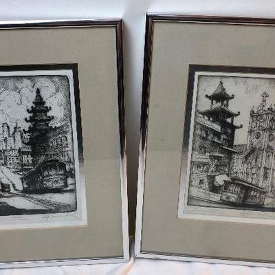 Lot #137 Framed Signed Prints of San Francisco China Town 