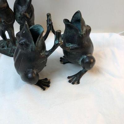 Lot #112 Bronze Frog vases and candle stick 4 frogs 2 items