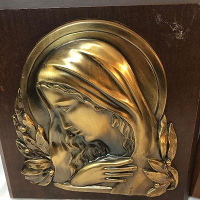 Lot #106 Jesus and Mary Bronze bust on Wood Plaque