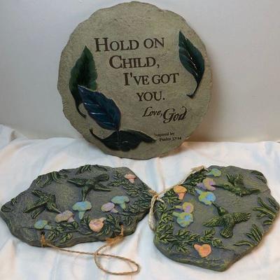 Lot #119 Garden or wall plaques with bible quotes 
