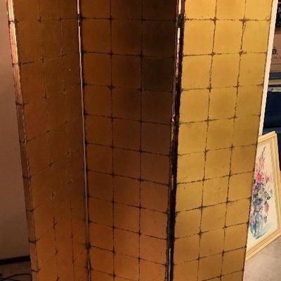Lot #145 Gold 3 panel screen or room divider             