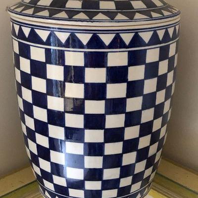#18 Large Covered Jar - Blue and White