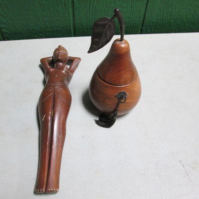 Wooden Lady Nutcracker & Apple With Key
