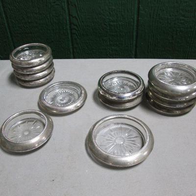 Glass Drink Holders With Sliver Plated Rims