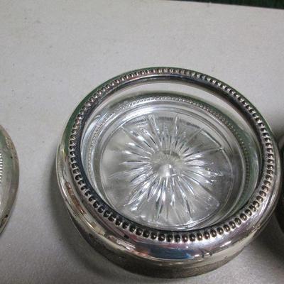 Glass Drink Holders With Sliver Plated Rims