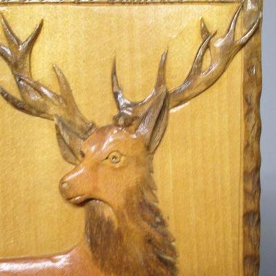 Wooden Box With Carved Buck Scene