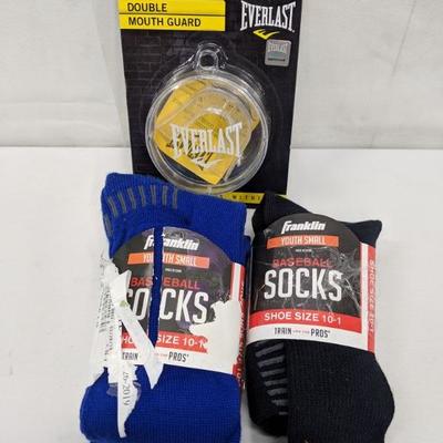 Everlast Double Mouth Guard, Socks, Blue/ black - New
